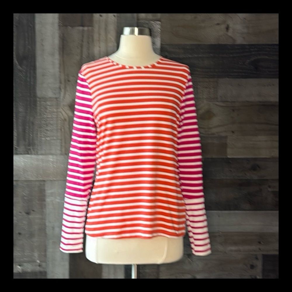 Lands' End long sleeve shirt small rashguard orange pink stripes outdoor hiking